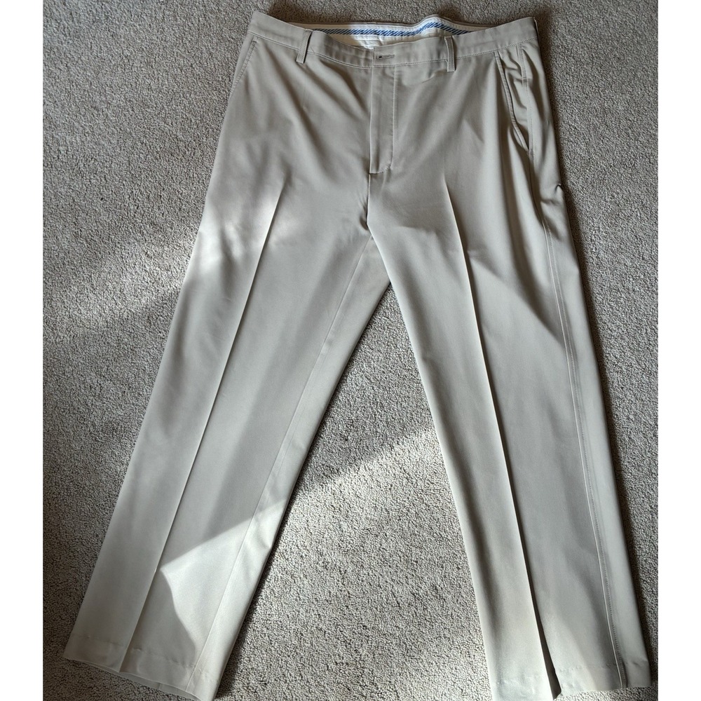 FootJoy Men's Athletic Fit Size 40x32 Khaki Golf Pants Flat Front Stretch FJ
